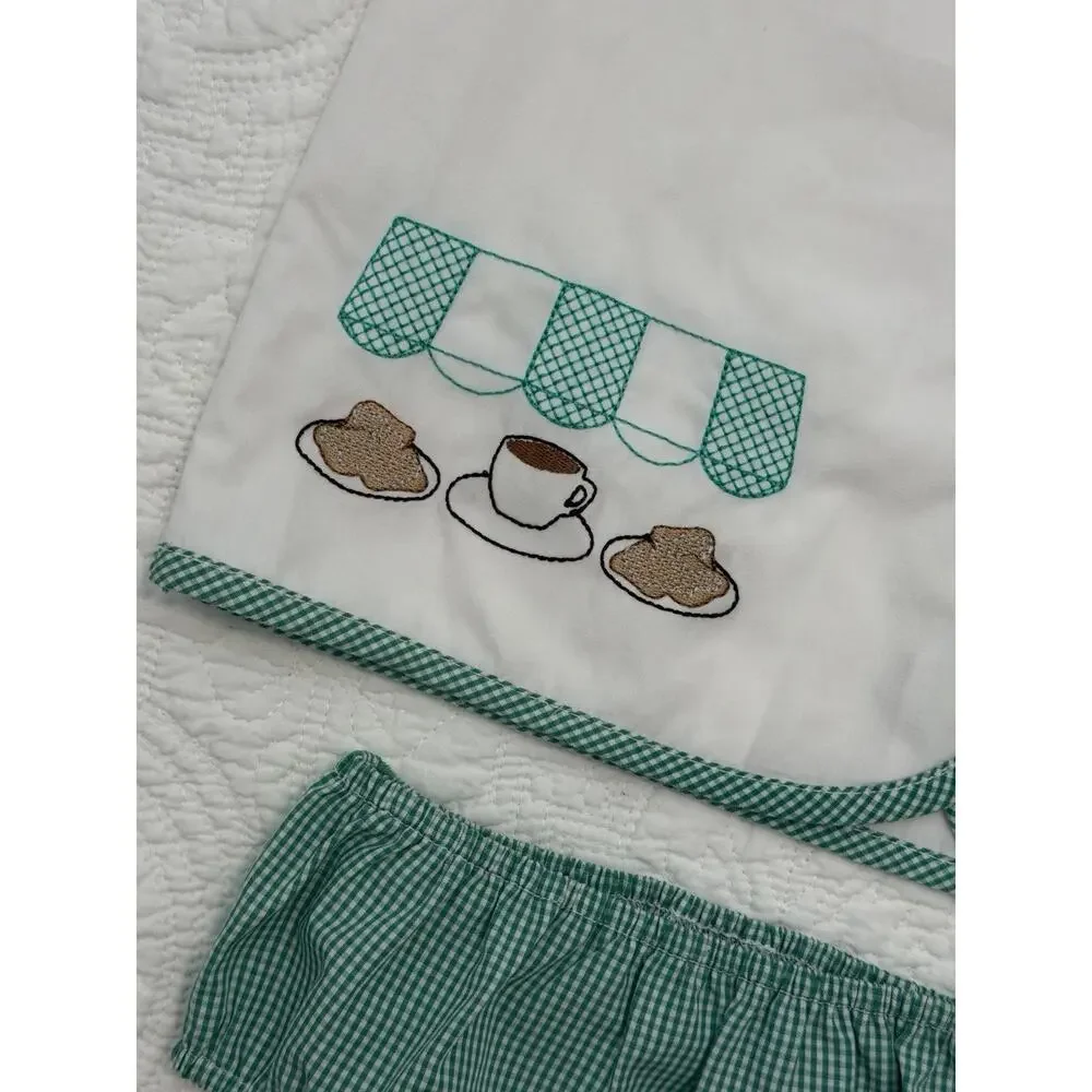 Cafe Du Monde Inspired Baby Outfit 18M New Orleans Beignet Gingham Bloomer Set